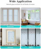 Window Privacy Film Frosted, Pale Blue Botanical Reusable Static Cling Window Tints, Vintage Florals Geometric Minimalist Heat Control Windows Films for Offices, Balcony, 29.5 x 118 Inches - Image 7