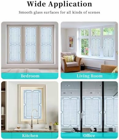 Window Privacy Film Frosted, Pale Blue Botanical Reusable Static Cling Window Tints, Vintage Florals Geometric Minimalist Heat Control Windows Films for Offices, Balcony, 29.5 x 118 Inches - Image 7