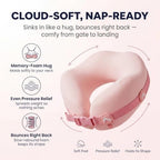Memory Foam Travel Neck Pillow for Women and Girls, 360° Adjustable Neck Support for Airplane & Car, Hands-Free Crossbody Carry, Soft Compact Travel Pillow with Cute Storage Case for Flights (Pink) - Image 3