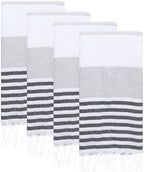 Turkish Beach Towels Set of 4 | Oversized, Quick Dry, Sand Free | 100% Cotton, Large 38x71 Towels for Beach, Pool, Travel | Ultra-Soft, Compact, and Absorbent | Gray/Black by PADISHAHHOME