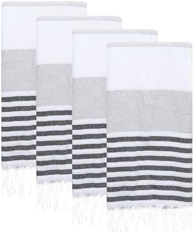 Turkish Beach Towels Set of 4 | Oversized, Quick Dry, Sand Free | 100% Cotton, Large 38x71 Towels for Beach, Pool, Travel | Ultra-Soft, Compact, and Absorbent | Gray/Black by PADISHAHHOME