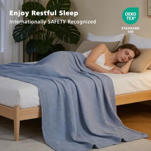 EMME Muslin Cotton Blanket Adults Heather Dusty Blue Throw XL 50"x70" - Image 5
