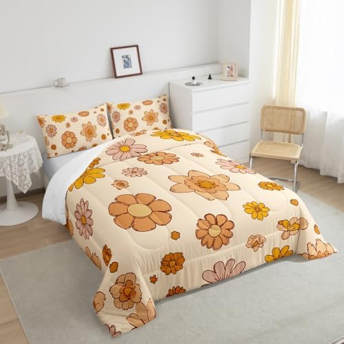 Vintage Boho Plant Floral Comforter Set 60S 70S Groovy Comforter for Boys - Image 2