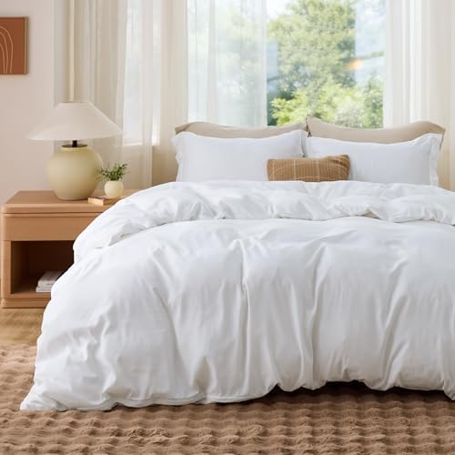 Bedsure Duvet Cover Super King Size - Soft Double Brushed Bedding Set for Kids & Adults, Zipper Closure, 3 Pieces, Includes 1 Duvet Cover (108"x98") & 2 Pillow Shams, NO Comforter, White by BEDSURE