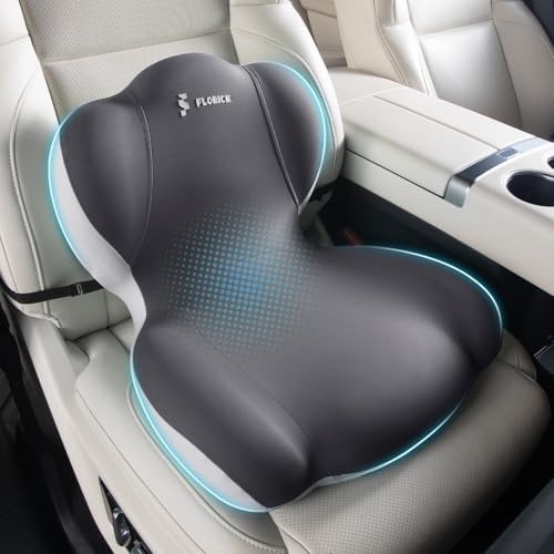 FLORICH Memory Foam Truck Seat Cushion,Car Seat Cushion and Lumbar Support Pillow for Office Chair, Ergonomic Back Support & Sciatica Relief for Long Drives(Slight Grey) by FLORICH