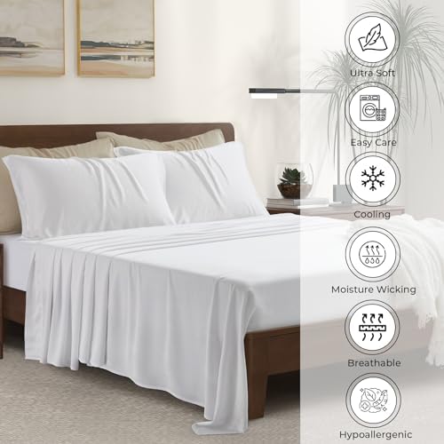 Luxury Bamboo Market | Queen Envelope Pillowcase Set | 100% Viscose Made from Bamboo | Organically Grown | Ultra Soft | Cooling | 2pcs [Classic White] - Image 3