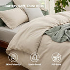Bedsure Queen Duvet Cover with Fitted Sheet, Double Brushed Bedding, Beige - Image 3
