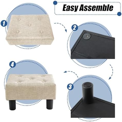 BRIAN & DANY Small Foot Stool, Linen Foot Stools with Legs, Stable Small Footstool for Living Room, Beige - Image 5