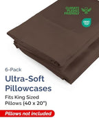 King Pillow Cases - 6 Pack Super Soft Pillowcase Covers - 20" x 40" (Brown) - Image 2