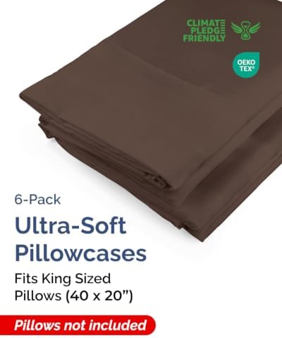 King Pillow Cases - 6 Pack Super Soft Pillowcase Covers - 20" x 40" (Brown) - Image 2