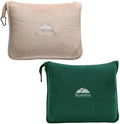 BlueHills Travel Blanket Pillows for Two Airplane Traveling Essentials Flight Throws in Bag case with Backpack Clip Compact Large Plane Accessories – Beige and Dark Green by BlueHills