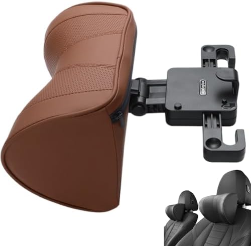 Adjustable U-Shaped Car Headrest Pillow, 180° Head Neck Pillow for Driving Support Seat Ergonomic Design Leather Comfortable Short Trips Supporting Long Ride Travel Sleeping Essentials(Leather-Brown) by Unknown