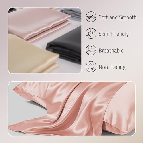 Gabire Mulberry Silk Pillow Cases Set of 2, Both Sides Real Silk Pillowcases for Hair and Skin Cool Pillowcase Organic Silk Pillowcase 2 Pack with Hidden Zipper, Coral Pink, Queen (20"×30") - Image 2
