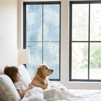 Window Privacy Film Frosted, Light Blue Botanical Static Cling Door Window Covering, Summer Palm Leaves Foliage Tropical UV Blocking Windows Film for Office, Hotel, Bedroom, 29.5 x 78.7 Inches - Image 2