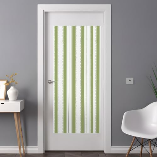 Window Privacy Film Frosted, Sage Green Striped Non-Adhesive Static Cling Window Tint, Farmhouse Vertical Stripes Geometric Insulated Windows Frosted Films for Living Room, 35.4 x 78.7 Inches - Image 3