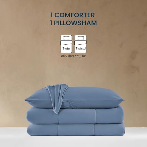 SLEEP ZONE Twin/Twin XL Size Comforter Set, Breathable Jersey Knit Soft Duvet Insert Set 2 Pieces Bedding Sets for Bedroom All Season, Stone Blue - Image 5