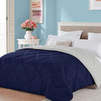 Full Queen Size Reversible Comforter Navy Gray, Boy All Season Bedding by SewardParkhome