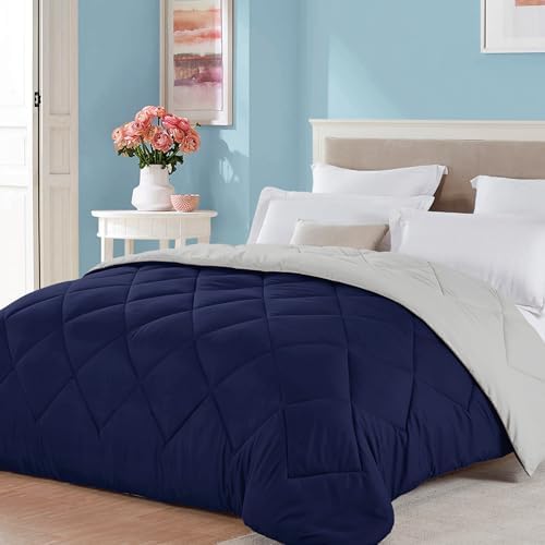Full Queen Size Reversible Comforter Navy Gray, Boy All Season Bedding by SewardParkhome