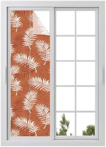 Window Privacy Film Frosted, Terracotta Botanical Reusable Static Cling Window Tints, Summer Palm Leaves Foliage Tropical Heat Control Windows Films for Offices, Balcony, 29.5 x 118 Inches by Unknown