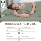 Pizuna 100% Cotton Queen Pillow Shams 400 Thread Count Sea Foam - Image 4