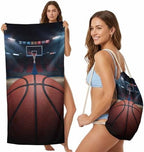 Beach Towel Bag 2 in 1 Basketball Bath Pool Towels Backpack Match Game Stadium Arena Absorbent Beach Towel Soft Quick Dry Lightweight Packable Towels Drawstring Bag for Travel Camping Sports Picnic by Unknown