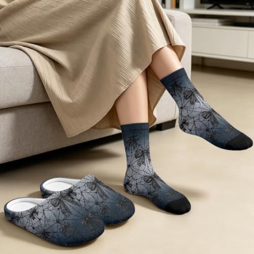 Jeiento Women's Fuzzy Slippers and Sock Set Warm Cozy Memory Foam House Shoes Soft Slip-on Slides Spa Slippers for Hotel - Image 2