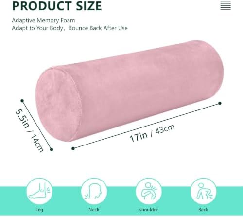 Yuiboo Bed Bolster Pillow Pink Neck Roll Pillows for Bed 5.5" x 17" Under Knee Round Pillow Cylinder Pillow Decorative Lumbar Support Pillow for Couch - Image 3
