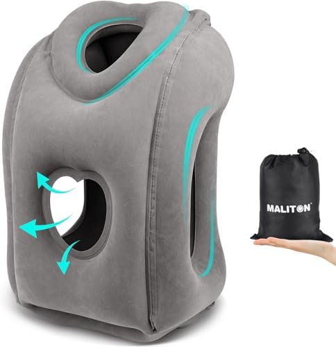 Maliton Inflatable Travel Pillow for Airplane (Dark Grey) by Maliton