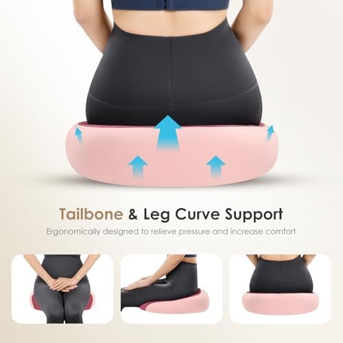 FLORICH Car Seat Cushion & Lumbar Support Pillow & Car Neck Pillow, Ergonomic Memory Foam Driving Seat Cushion for Back & Sciatica Pain Relief, Non-Slip Washable Cushion for Car, Driver, Office-Pink - Image 7
