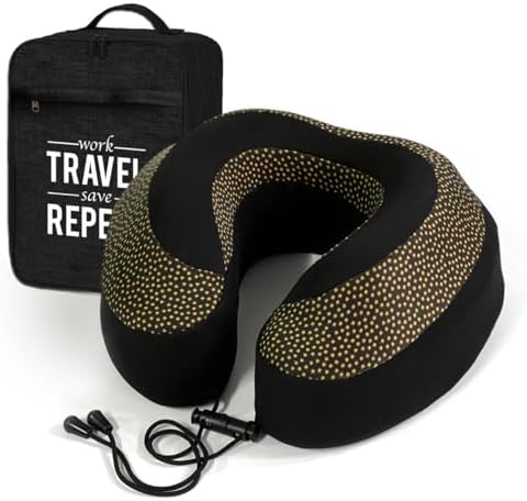 Neck Pillow for Travel | Memory Foam Neck Pillow with Chin Support | Travel Pillow | Adjustable Rope Lock | Removable & Washable Cover with Travel Bag | Travel Essentials | Yellow & Black by Samadhaan