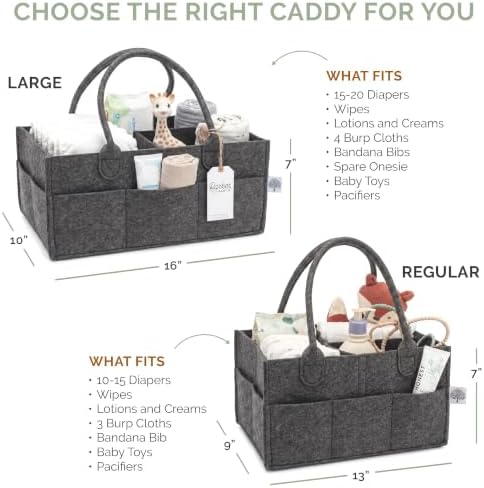 Parker Baby Co. Felt Diaper Caddy Organizer - Large, Charcoal - Image 3