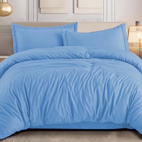 IR Imperial Rooms Bulk (10 Pack) Queen Size Duvet Cover (90 x 90) Inches + 2 Pillow Sham - Wholesale for Hotels, Airbnbs, Guest Bedroom Microfiber Button Closure Duvet Covers Bed Set (Light Blue) by IRImperialRooms