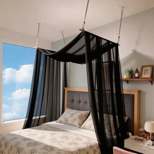 Comtelek Bed Canopy for Girls,King Canopy Bed Curtains with Beds Frame Queen & Full Bed 59 * 255in Black Tulle Gothic Canopy Scarf,Sheer Bed Drapes,Twin Canopy Decor for Baby Crib,Kid Adult Beds by Comtelek