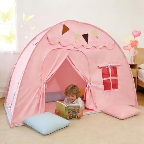 Full Size Bed Tent for Kids, Indoor Kids Privacy Play Tent, Blackout Sleeping Bed Canopy, Portable & Foldable Floor Bed Tents, Pink - Image 7