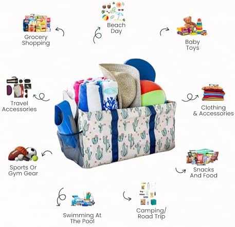 Extra Large Utility Tote Bag - Oversized Collapsible Beach Bag - Cactus - Image 3
