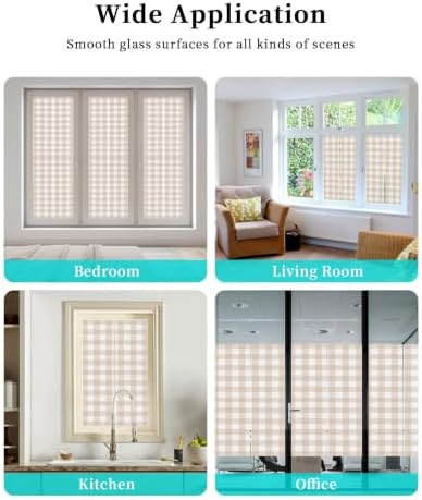 Window Privacy Film Frosted, Farmhouse Plaid Static Cling Door Window Covering, Cream Classic Buffalo Check Rustic UV Blocking Windows Film for Office, Hotel, Bedroom, 29.5 x 78.7 Inches - Image 7