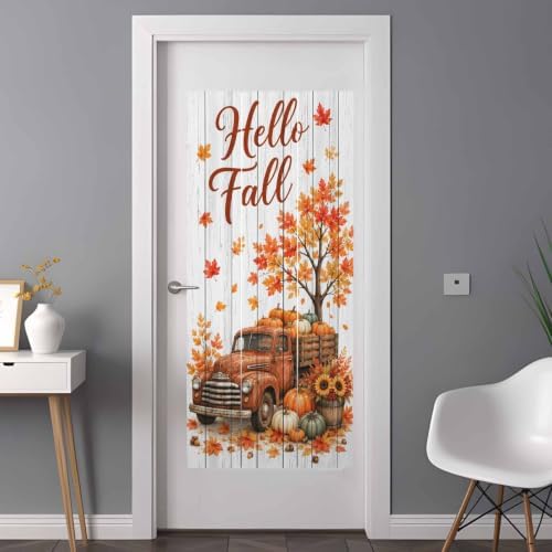 Window Privacy Film Frosted, Thanksgiving Non-Adhesive Static Cling Window Tint, Fall Orange Car Pumpkin Maple Wood Grain Insulated Windows Frosted Films for Living Room, 35.4 x 78.7 Inches - Image 3