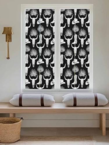 Window Privacy Film Frosted, Horror Skulls Reusable Static Cling Window Tints, Southwestern Horns Boho Tribal Hats Boots Heat Control Windows Films for Offices, Balcony, 29.5 x 118 Inches - Image 5