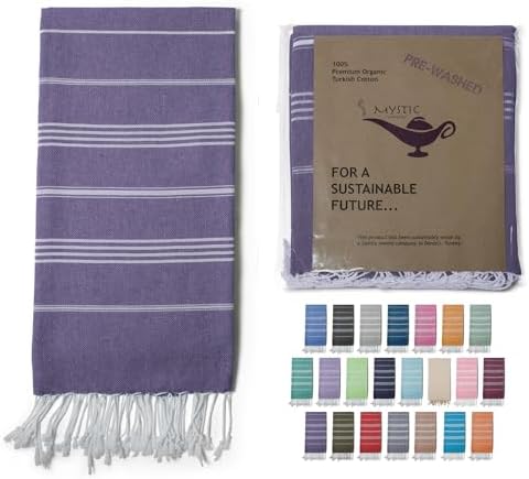 Turkish Beach Towel 100% Organic Cotton Extra Large Oversized (39 x 71 Inches) Quick Dry Sand Free Light Weight Prewashed for Bath Beach Gym Yoga Travel Towel Blanket (Purple) by MYSTICIMPORTS