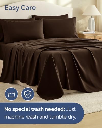 Full 6 Piece Bed Sheet Set - Breathable & Cooling Sheets - Chocolate Brown - Image 6