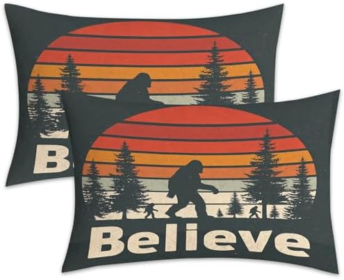 Bigfoot Pillowcases Queen Size Set of 2 - Sasquatch Pillow Cases with Envelope Closure, Boys Retro 70s Decorative Pillow Covers for Bed Couch, Soft Breathable Microfiber by Unknown