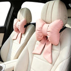 2 Pack Light Pink Bow Leather Car Headrest Pillow by JEAMZHU
