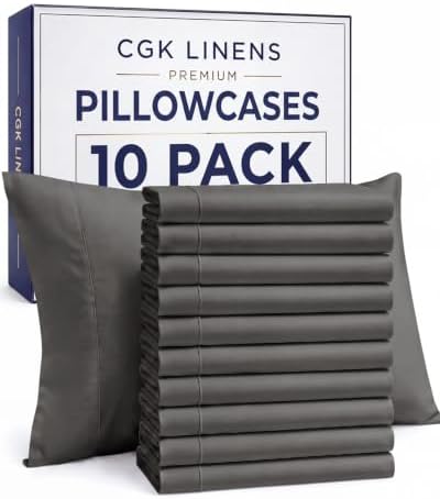 Standard Pillow Cases - 10 Pack Pillowcase Covers - 20" x 26" (Charcoal) by CGKUnlimited