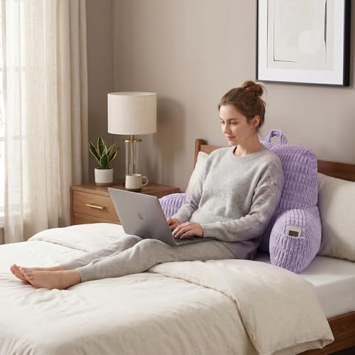 Large Reading Pillow for Sitting Up with Arms,Purple Corduroy - Image 2