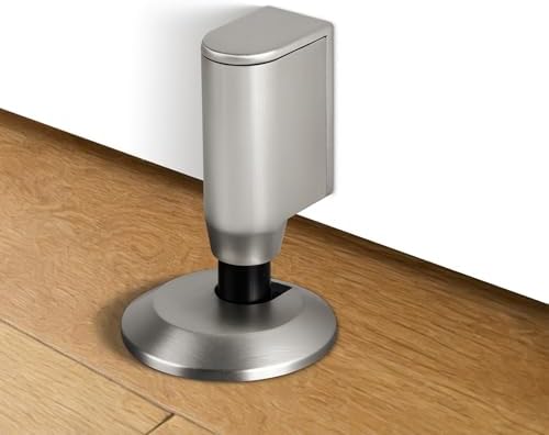 2 Pack Magnetic Door Stopper, Retractable Magnet Floor Door Stop with 0.4 in (10mm) Extension Base, Adhesive Door Magnetic Catch, Door Holder for Gaps Up to 1.4 in (35mm), Brushed Nickel BN-2 by BakBoHardware