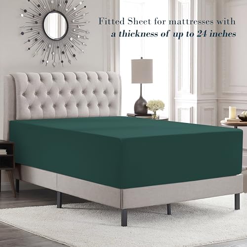 Mocassi Cal King Size 4-Piece Bed Sheet Set - 1800 Premium Hotel Quality Microfiber 18-24 Inches Extra Deep Pocket Fitted Sheet- Luxury Soft, Breathable, Wrinkle, and Fade Resistant, Hunter Green - Image 3
