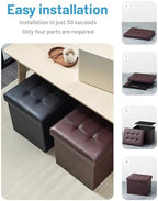 Bsketa Storage Ottoman Bench,17 Inch Folding Leather Foot Rest Stool, Brown - Image 6