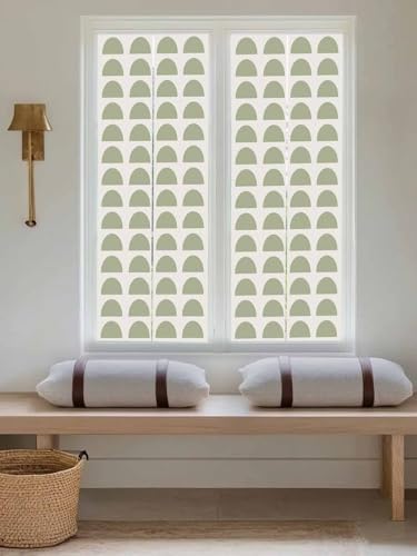 Window Privacy Film Frosted, Sage Green Boho Reusable Static Cling Window Tints, Middle Century Geometric Abstract Art Heat Control Windows Films for Offices, Balcony, 29.5 x 118 Inches - Image 5