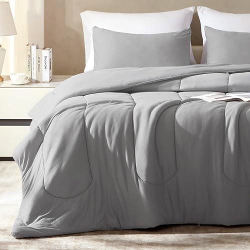 SLEEP ZONE King Size Comforter Set, Breathable Jersey Knit Soft Duvet Insert Set 3 Pieces Bedding Sets for Bedroom All Season, Gull Gray by SLEEPZONELIFE