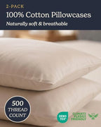 Beckham Hotel Collection Pillowcases Queen Size Set of 2, Cool Touch Cotton Sateen Fabric, 500TC, Silky Smooth & Soft, Open End, Sand - Image 2